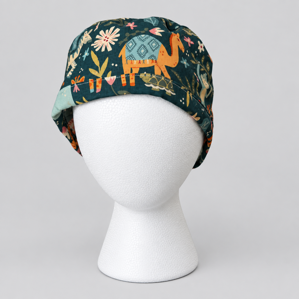 Wild at Heart print tie back scrub cap, handmade cotton